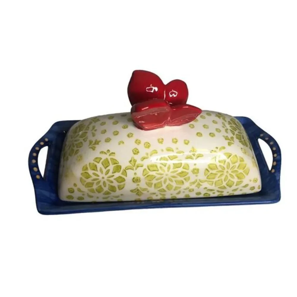 Pier 1 Hand Painted Ceramic‎ Stoneware Butterfly Butter Dish